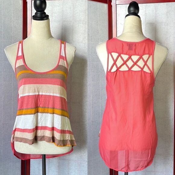 Wet Seal Striped Hi/Low Lightweight Tank Top w/Sheer Back and Cut Outs (Size: S) - Picture 12 of 12